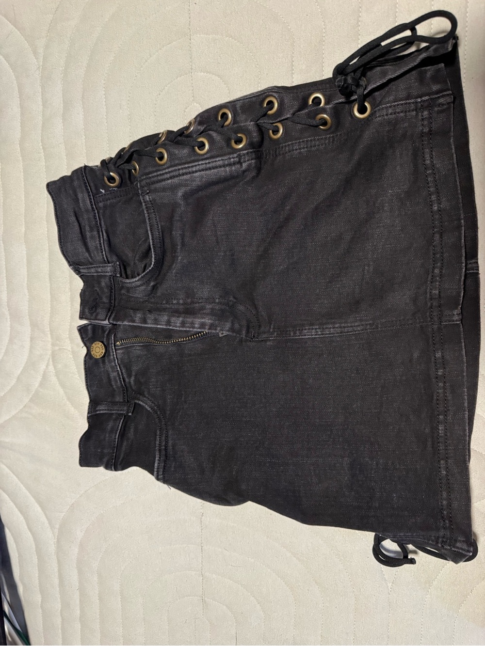 Urban Outfitters Black Lace-Up High-Waist Jean Skirt